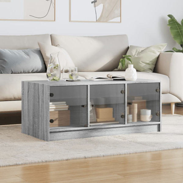 Mesa de centro con puertas de vidrio gris Sonoma 102x50x42 cm M 3