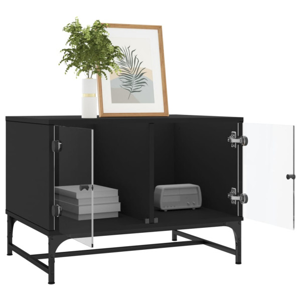 Mesa de centro con puertas de vidrio negra 68.5x50x50 cm M 4
