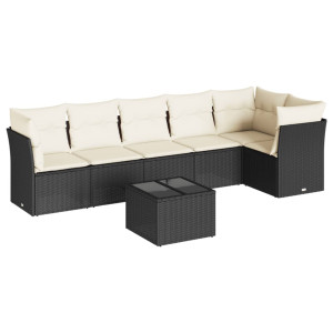 7 pcs conjunto de sofás p/ jardim c/ almofadões vime PE preto H