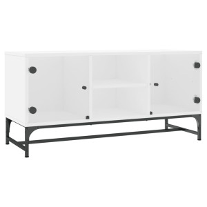 Mueble de TV con puertas de vidrio blanco 102x37x50 cm H