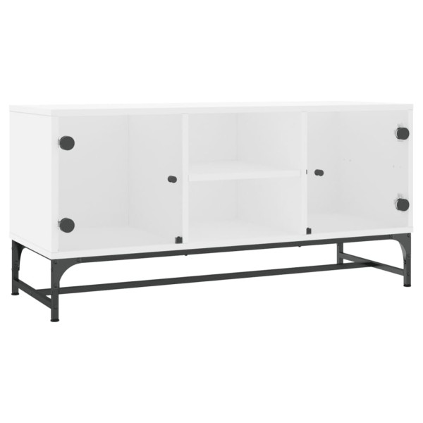 Mueble de TV con puertas de vidrio blanco 102x37x50 cm M 2