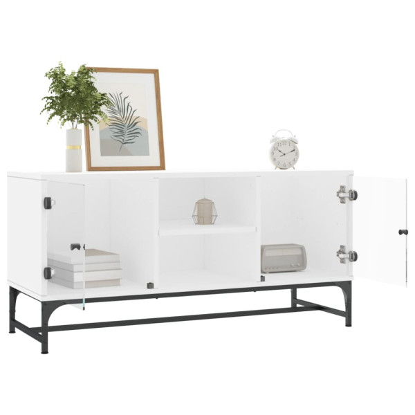 Mueble de TV con puertas de vidrio blanco 102x37x50 cm M 4
