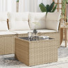 Mesa de jardín superficie de cristal ratán PE beige 55x55x37 cm 1