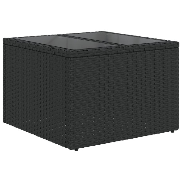 Mesa de jardín superficie de cristal ratán PE negro 55x55x37 cm M 2