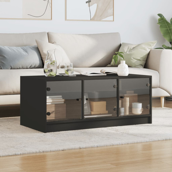Mesa de centro con puertas de vidrio negra 102x50x42 cm M 3