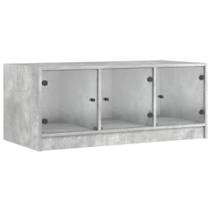 Mesa de centro c/ portas de vidro 102x50x42 cm cinza cimento H