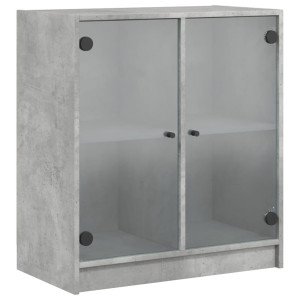 Armario auxiliar puertas de vidrio gris hormigón 68x37x75.5 cm H