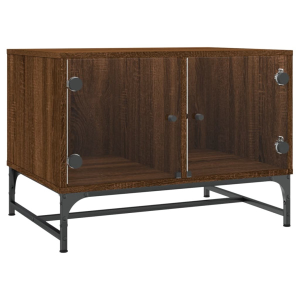 Mesa de centro con puertas de vidrio marrón roble 68.5x50x50 cm M 2