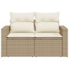 Sofá de jardim de 2 lugares com almofadões vime PE bege 4