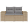 Sofá de jardim de 2 lugares com almofadões vime PE bege 4