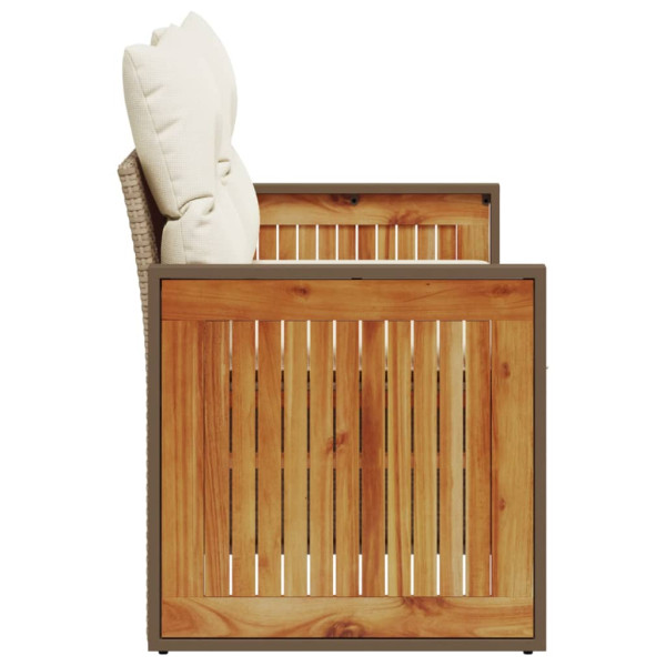 Sofá de jardim de 2 lugares com almofadões vime PE bege M 5