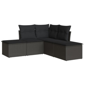 5 pcs conjunto sofás de jardim com almofadões vime PE preto H