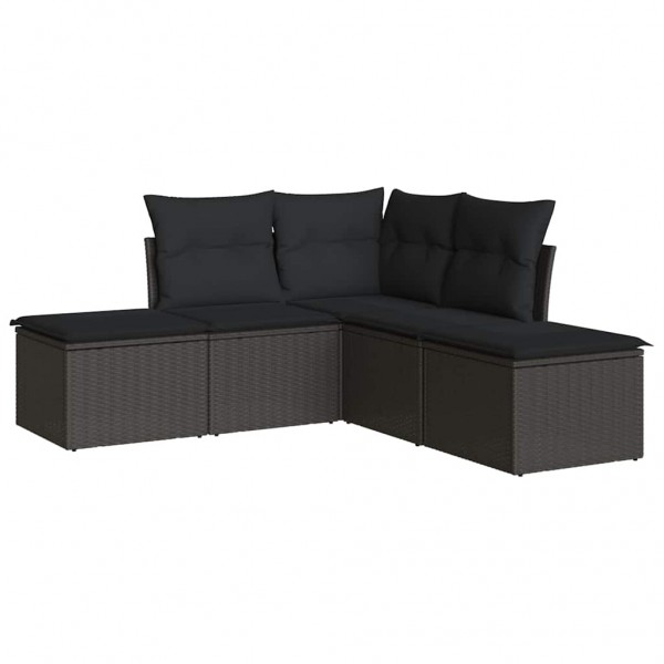5 pcs conjunto sofás de jardim com almofadões vime PE preto M 2