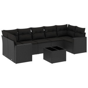 8 pcs conjunto sofás de jardim com almofadões vime PE preto H