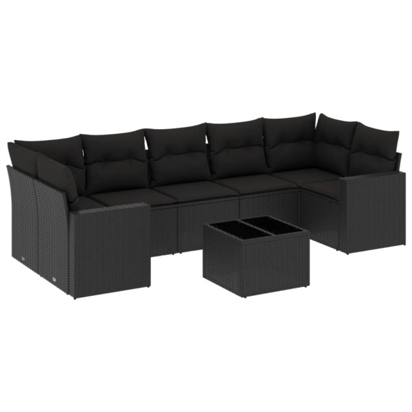 8 pcs conjunto sofás de jardim com almofadões vime PE preto M 2
