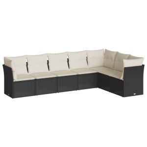 7 pcs conjunto de sofás p/ jardim c/ almofadões vime PE preto H