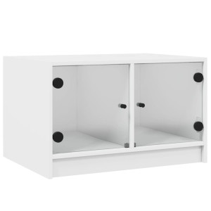 Mesa de centro con puertas de vidrio blanca 68x50x42 cm H