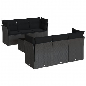 7 pcs conjunto de sofás p/ jardim c/ almofadões vime PE preto H