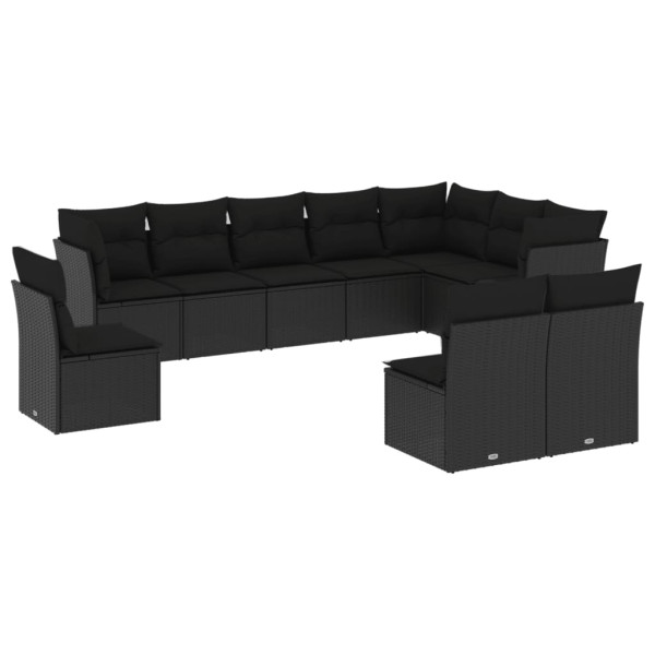 10 pcs conjunto sofás de jardim c/ almofadões vime PE preto M 2