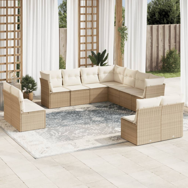 Set de sofás de jardín 11pzas con cojines ratán sintético beige D