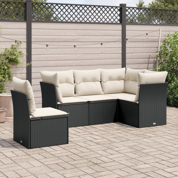 Set de muebles de jardín 5 pzas y cojines ratán sintético negro D