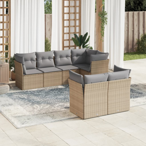 Set sofás de jardín 7 piezas y cojines ratán sintético beige D