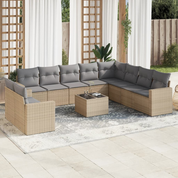 Set de sofás de jardín 11pzas con cojines ratán sintético beige D