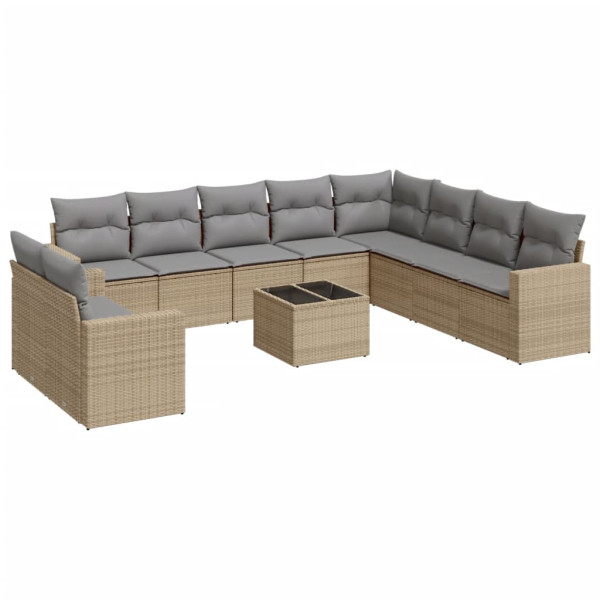 Set de sofás de jardín 11pzas con cojines ratán sintético beige M 2
