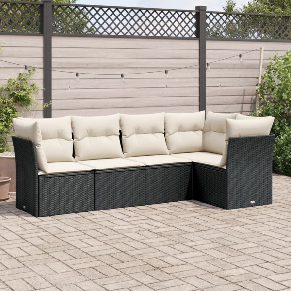 5 pcs conjunto sofás de jardim com almofadões vime PE preto D