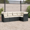 5 pcs conjunto sofás de jardim com almofadões vime PE preto 1