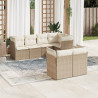 Set sofás de jardín 7 piezas y cojines ratán sintético beige 1