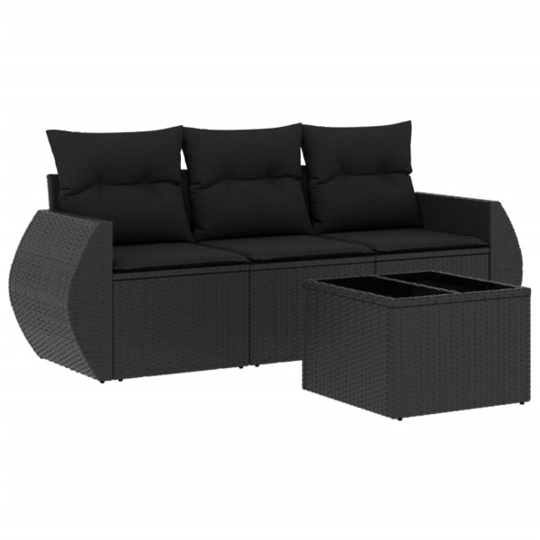 4 pcs conjunto de sofás para jardim c/ almofadões vime PE preto M 2