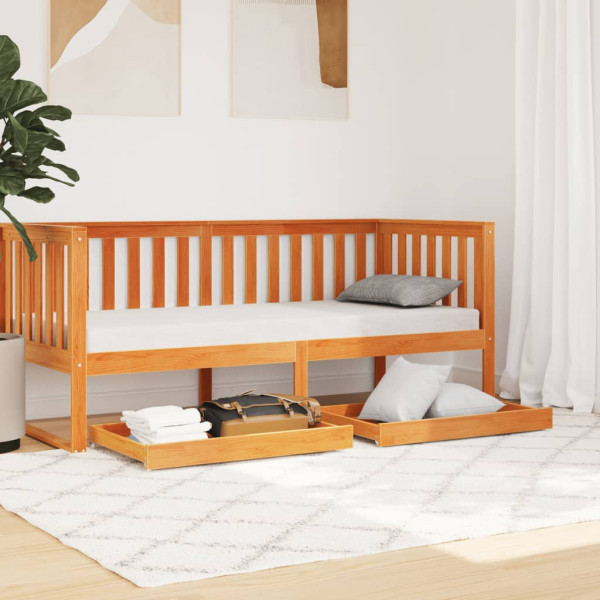 Cajones de sofá cama 2 uds madera maciza de pino marrón cera M 3