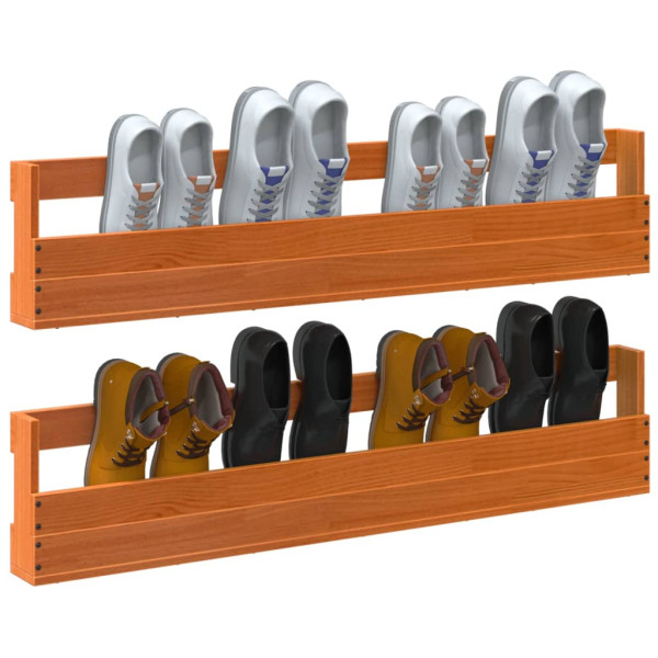Sapateiras parede 2 pcs 110x8.5x23.5 cm pinho maciço castanho M 4