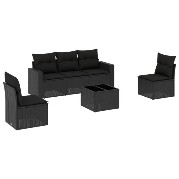 6 pcs conjunto sofás de jardim c/ almofadões vime PE preto M 2