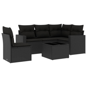 Set muebles de jardín 6 piezas y cojines ratán sintético negro H