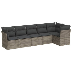 6 pcs conjunto sofás de jardim com almofadões vime cinzento H