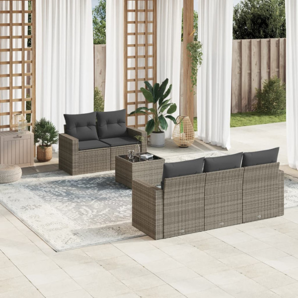 Set de muebles de jardín 6 pzas y cojines ratán sintético gris D