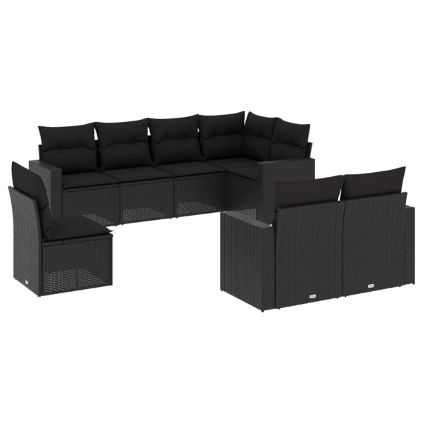 8 pcs conjunto sofás de jardim com almofadões vime PE preto M 2