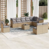 Set de sofás de jardín 11pzas con cojines ratán sintético beige 1
