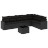 8 pcs conjunto sofás de jardim com almofadões vime PE preto 2