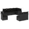 8 pcs conjunto sofás de jardim com almofadões vime PE preto 2
