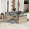 Set de sofás de jardín 9 pzas con cojines ratán sintético beige 1