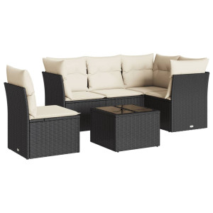 6 pcs conjunto sofás de jardim c/ almofadões vime PE preto H