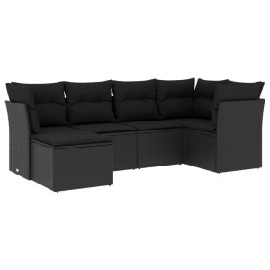 6 pcs conjunto sofás de jardim c/ almofadões vime PE preto H