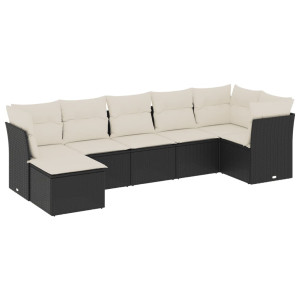 7 pcs conjunto de sofás p/ jardim c/ almofadões vime PE preto H