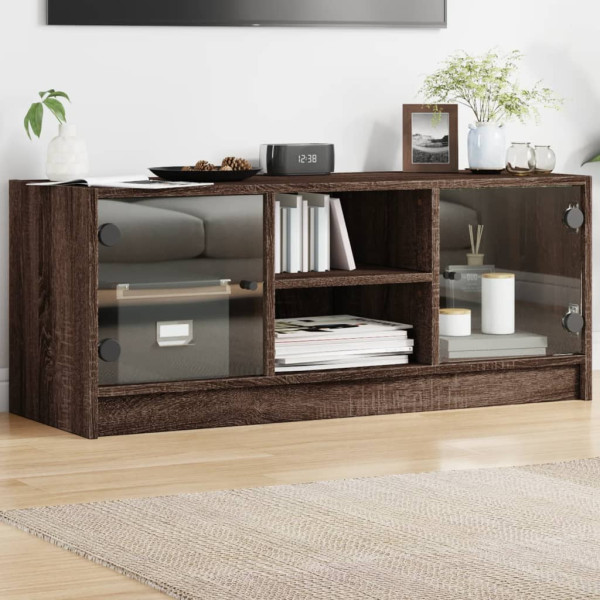 Mueble de TV con puertas de vidrio marrón roble 102x37x42 cm D