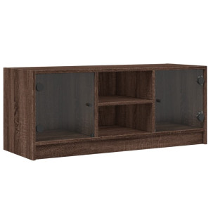 Mueble de TV con puertas de vidrio marrón roble 102x37x42 cm H