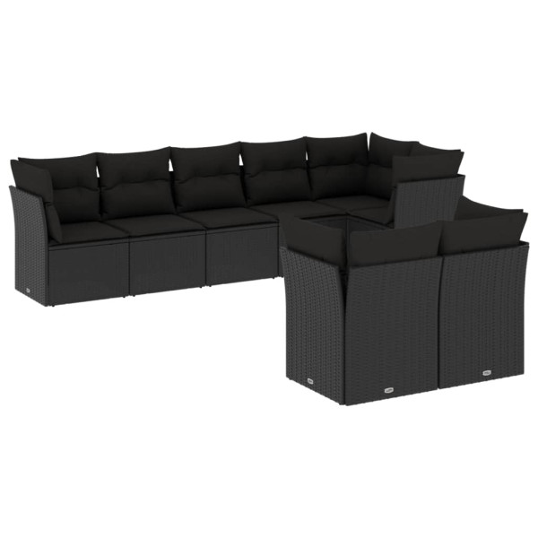 8 pcs conjunto sofás de jardim com almofadões vime PE preto M 2
