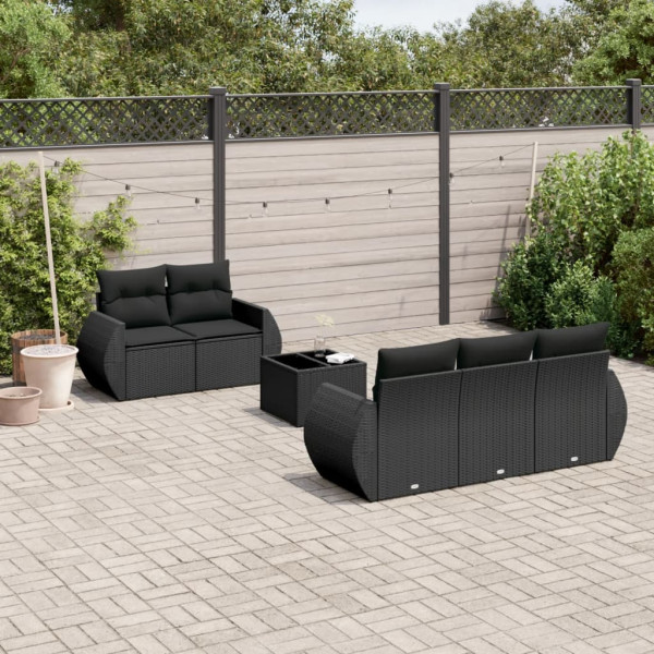 6 pcs conjunto sofás de jardim c/ almofadões vime PE preto D
